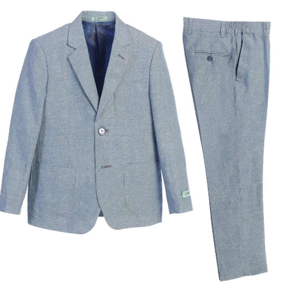 Gioberti Boys Linen Suit Set Jacket And Dress Pants, Size 14 Blue